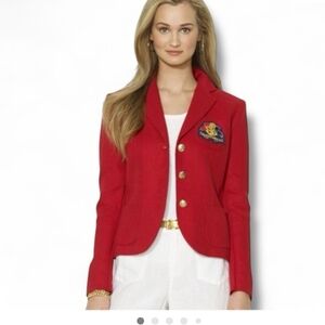 Lauren Ralph Lauren Nautical Anchor Crest Pocket Linen Lined Blazer Jacket 8